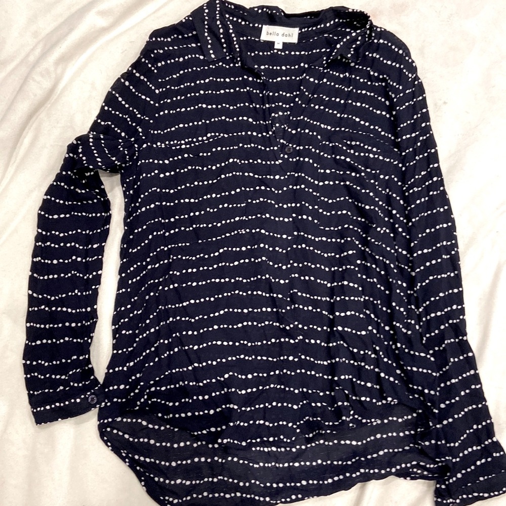 Bella Dahl Navy Blue and White Dotted Button Down Shirt